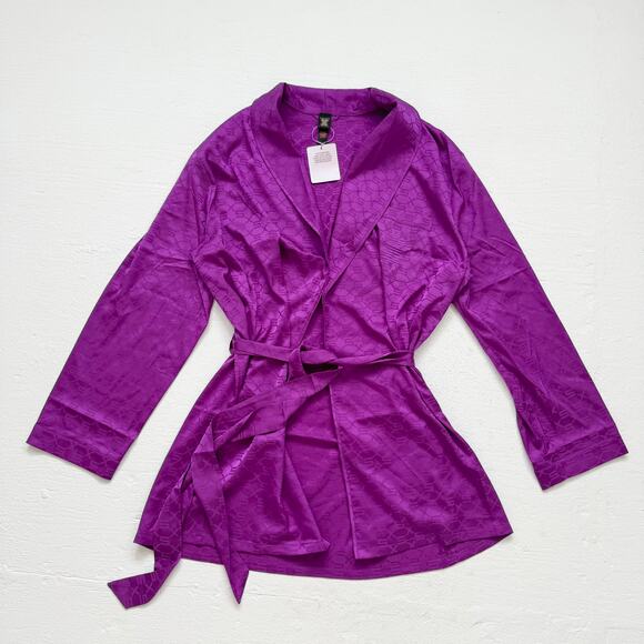 Savage X Fenty Other - Savage X Fenty Purple Satin Jacquard Belted Robe Lounge Coverup NWT Size L